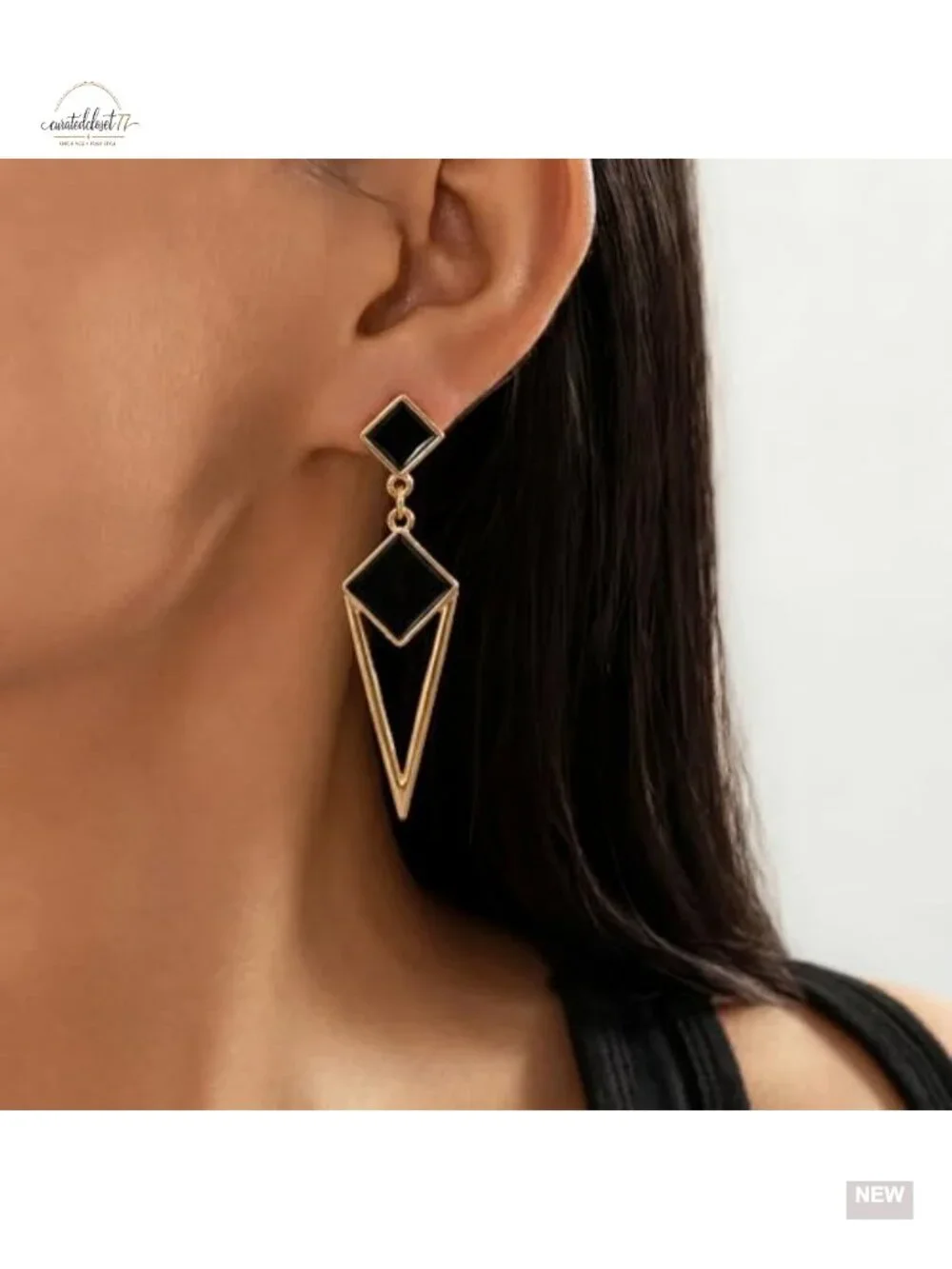 Chunky Gold Square Statement Drop Earrings Non Tarnish Stainless Steel